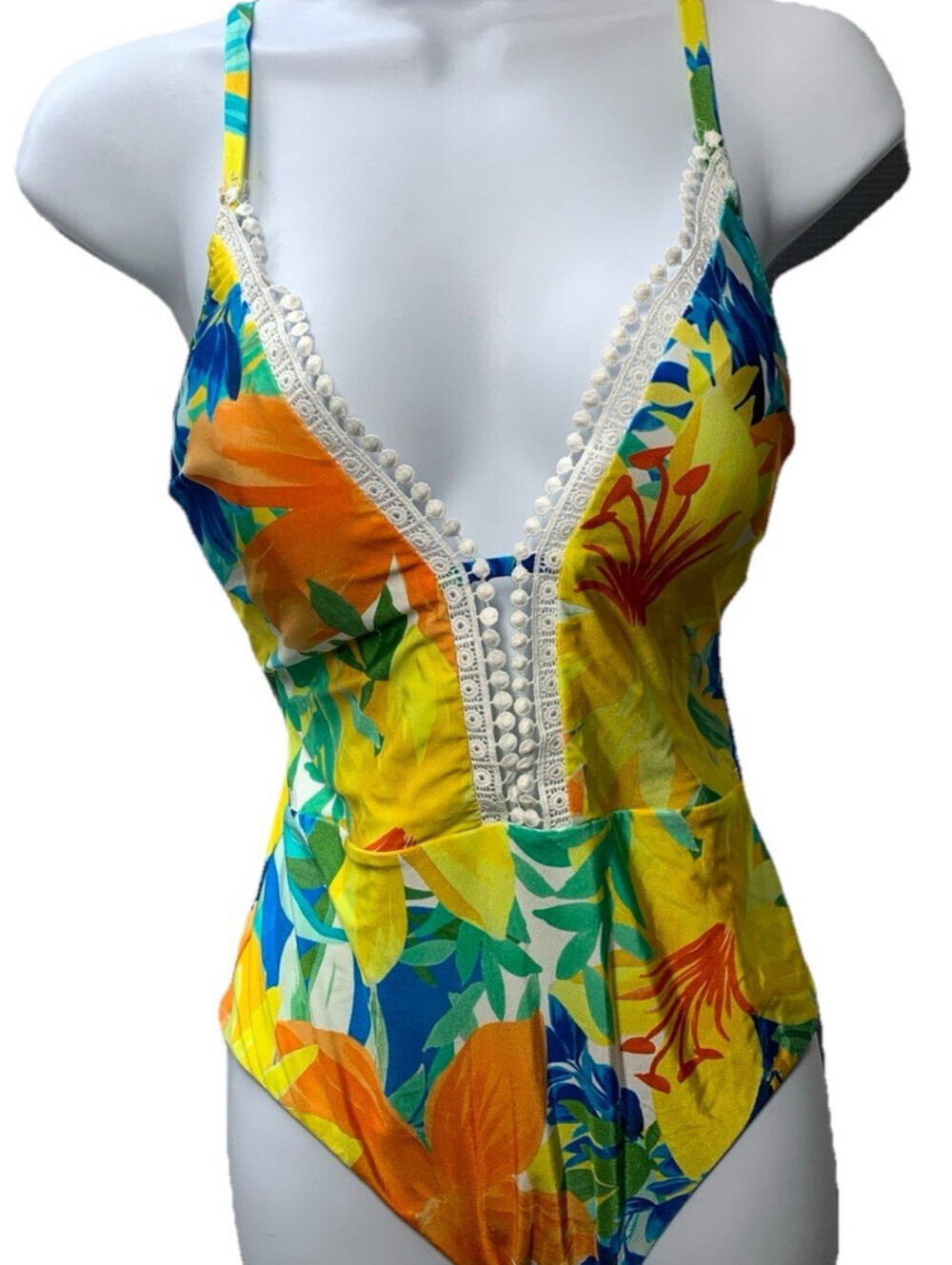 Sunshine 79 Womens V-plunge Neckline Mio One Piece Swimsuit Floral Swimwear SZ 8